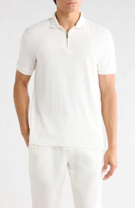 DENIM AND FLOWER Quarter Zip Textured Knit Polo