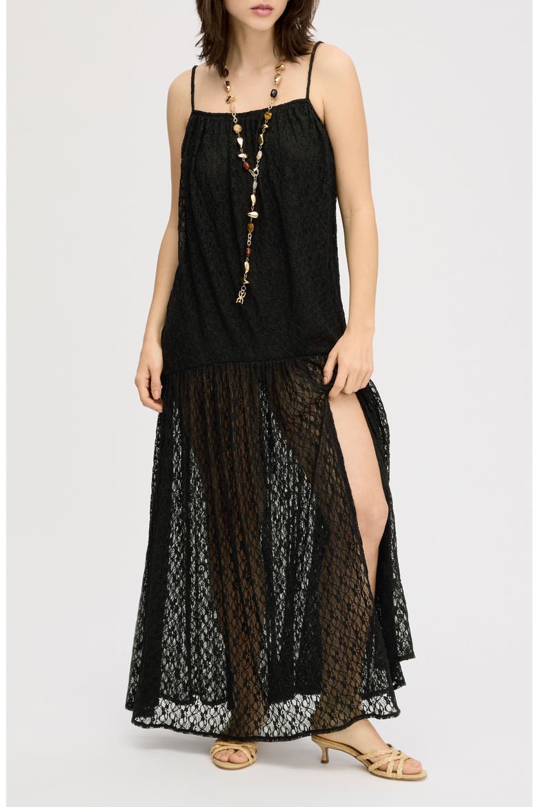 Sleeveless Lace Drop Waist Midi Dress, Main, color, TRUE BLACK