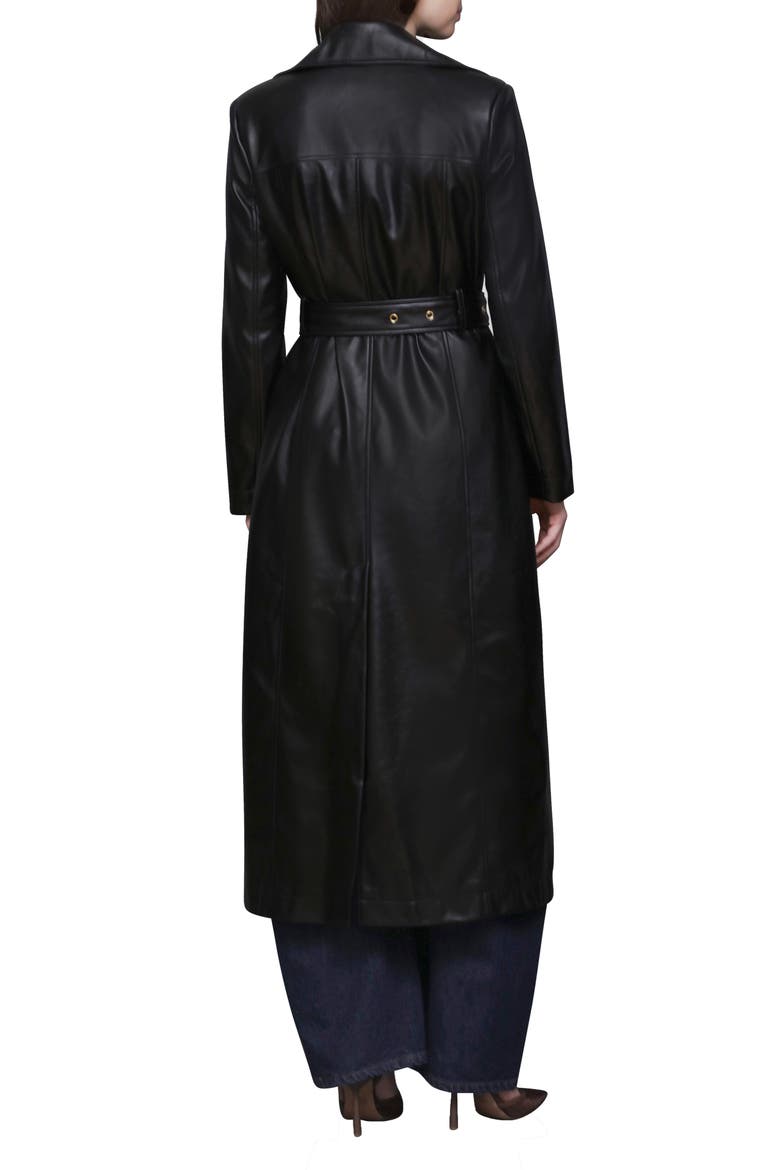 Belted Faux Leather Utility Trench Coat, Alternate, color, BLACK