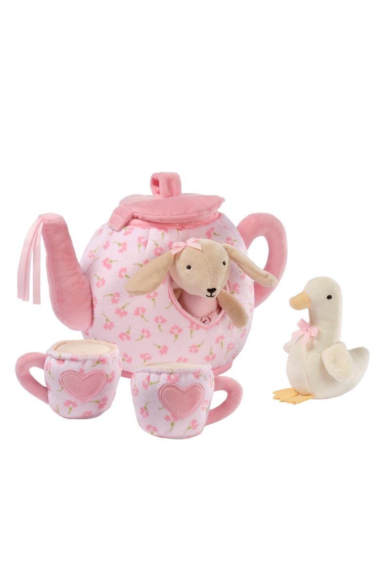 Tea Party Interactive Plush Playset Toy w/ Cups, Pot, Goose & Bunny, Alternate, color, Pink