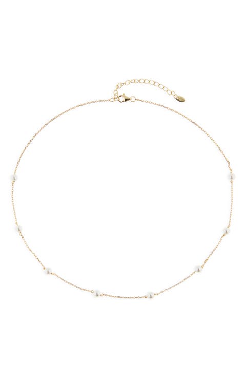 Classic Faux Pearl Station Necklace