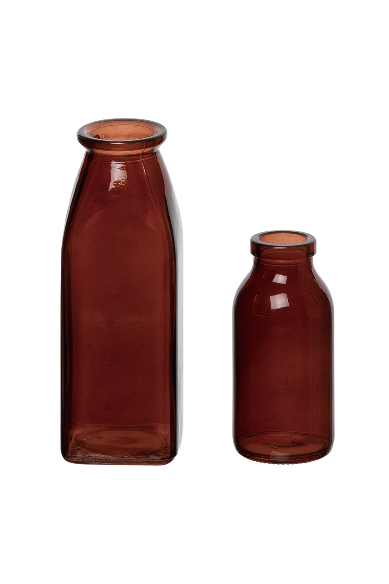 Red Vintage Glass Bottle Vase Set of 2, Main, color, Red