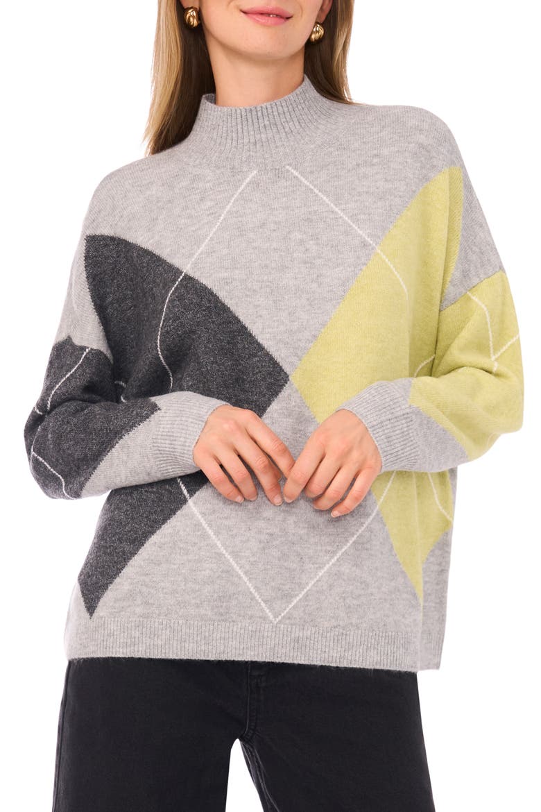 Argyle Mock Neck Sweater, Main, color, LIGHT HEATHER GREY