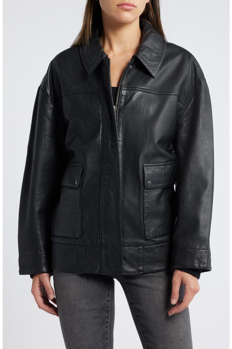 Leather Jacket, Alternate, color, BLACK