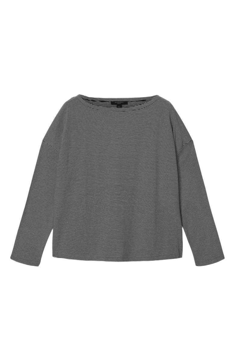 AllSaints Rita Stripe Long Sleeve Cotton Blend T-Shirt, Main, color, Black/ White