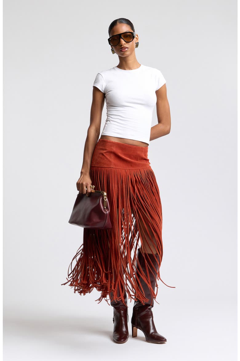 Fringe Maxi Skirt, Alternate, color, RED
