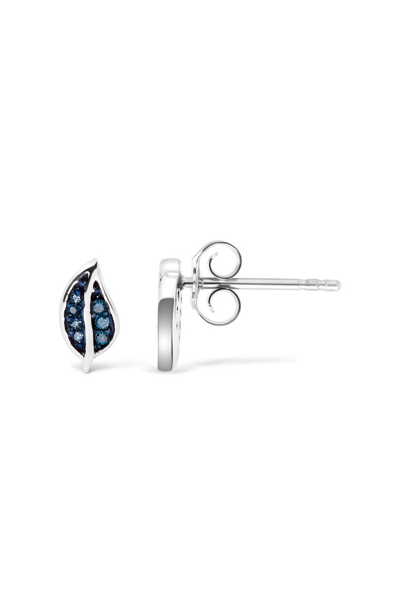 Haus of Brilliance Silver Blue Diamond Accent Leaf Stud Earrings, Alternate, color, Silver