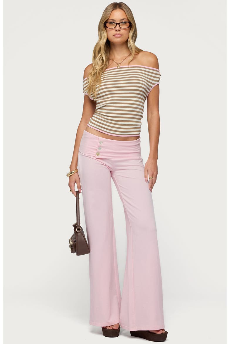 Zory Stripe Off the Shoulder Open Tie Back Top, Alternate, color, BROWN-AND-CREAM