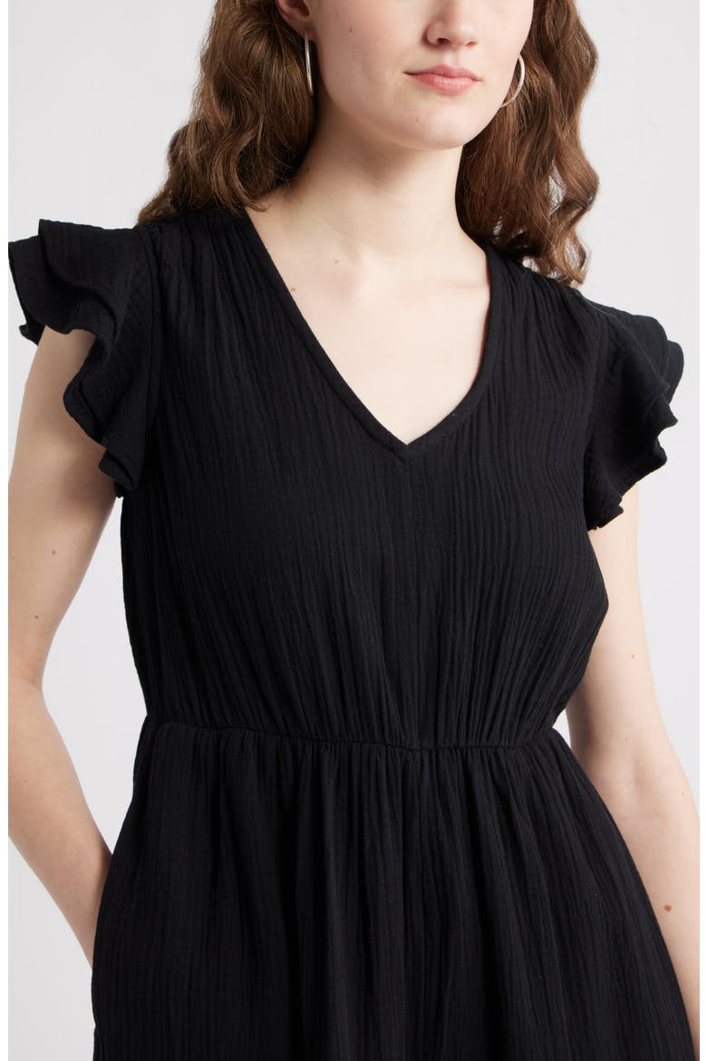V-Neck Ruffle Maxi Dress, Alternate, color, BLACK
