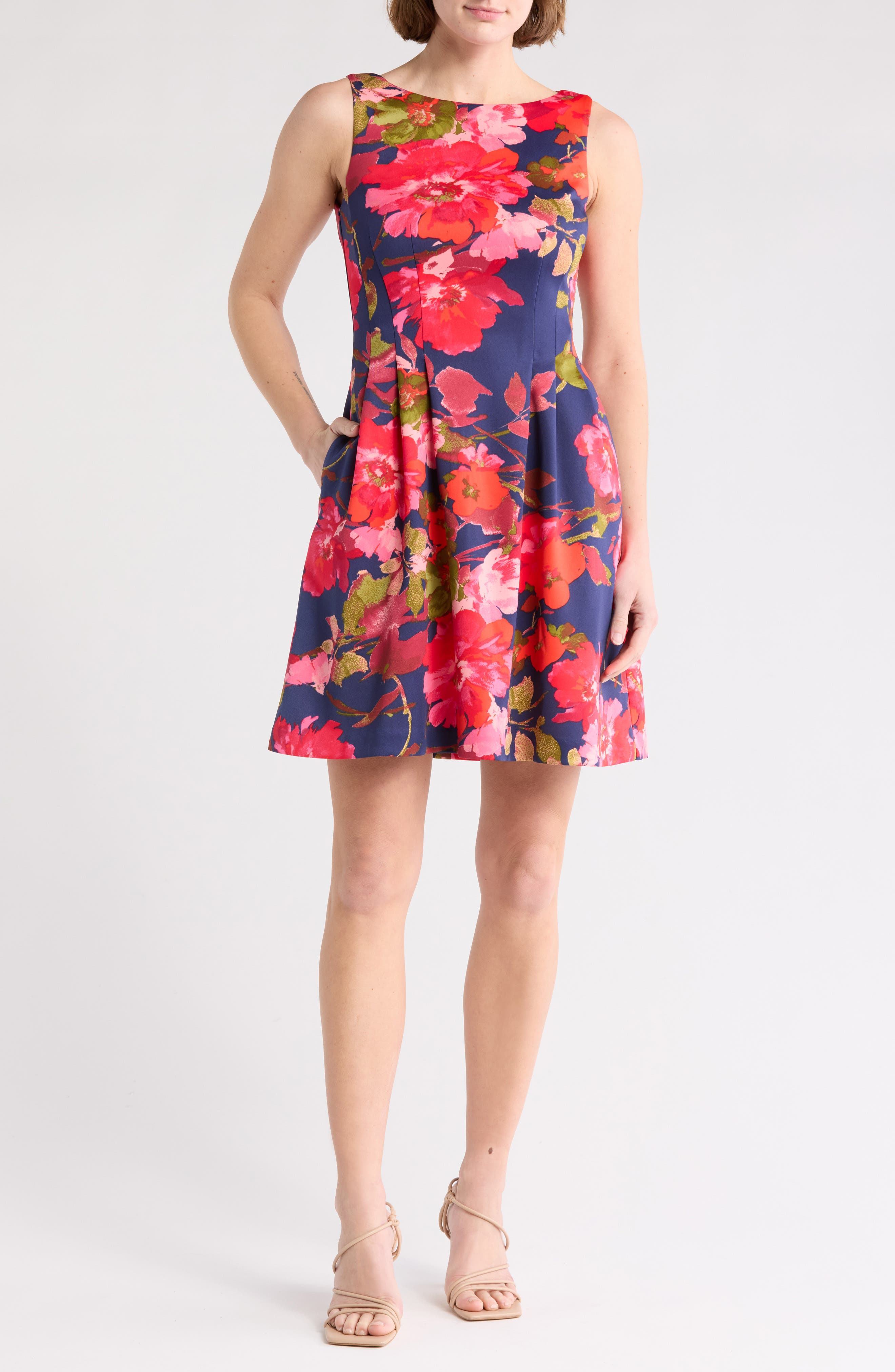 Vince Camuto Floral Sleeveless Scuba Knit Fit & Flare Dress