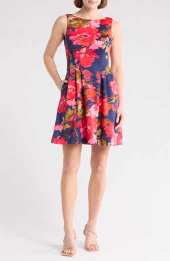 Vince Camuto Floral Sleeveless Scuba Knit Fit & Flare Dress
