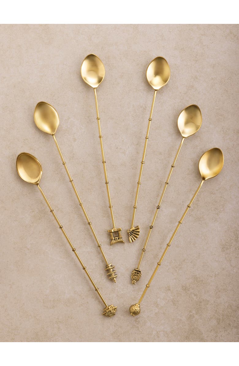 GAURI KOHLI Magnolia Cocktail Stirrers, Set of 6, Main, color, Gold