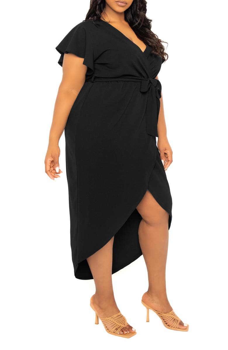 BUXOM COUTURE Flutter Sleeve High-Low Faux Wrap Dress, Alternate, color,