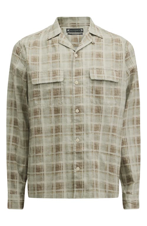 Allsaints Seattle Check Long Sleeve Camp Shirt In Light Ash Green