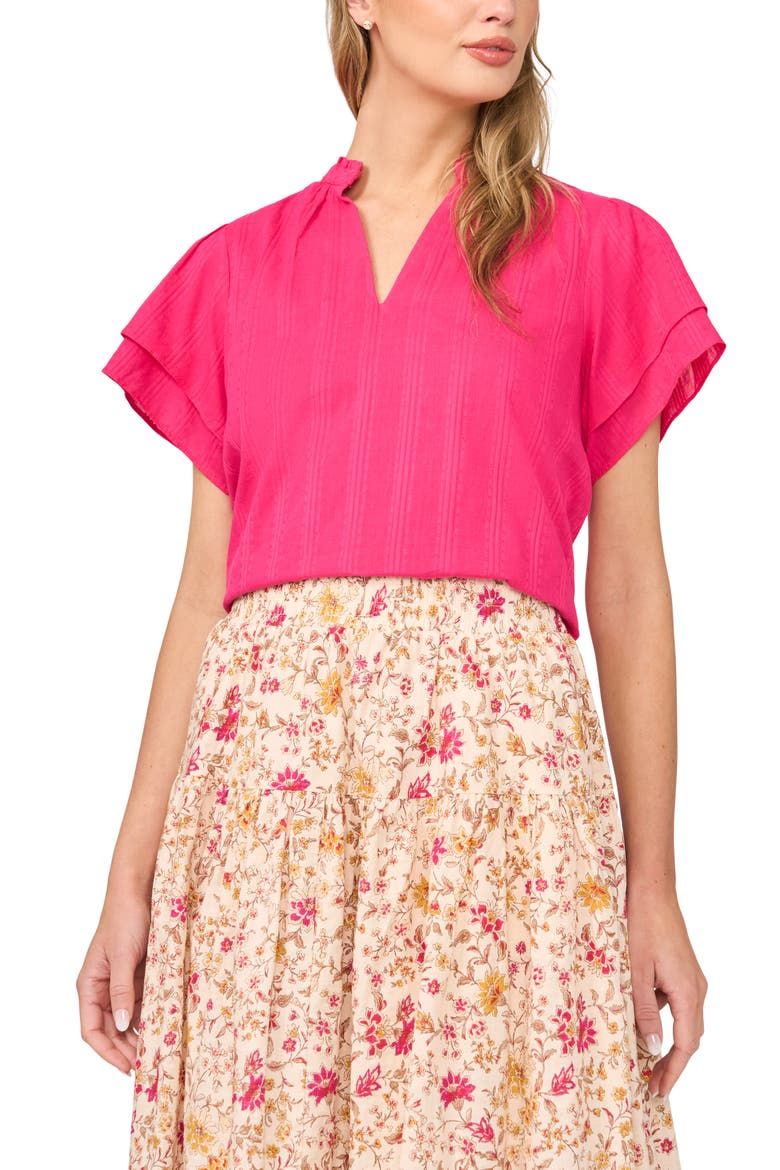Ruffle Neck Flutter Sleeve Cotton Top, Main, color, PINK PEACOCK