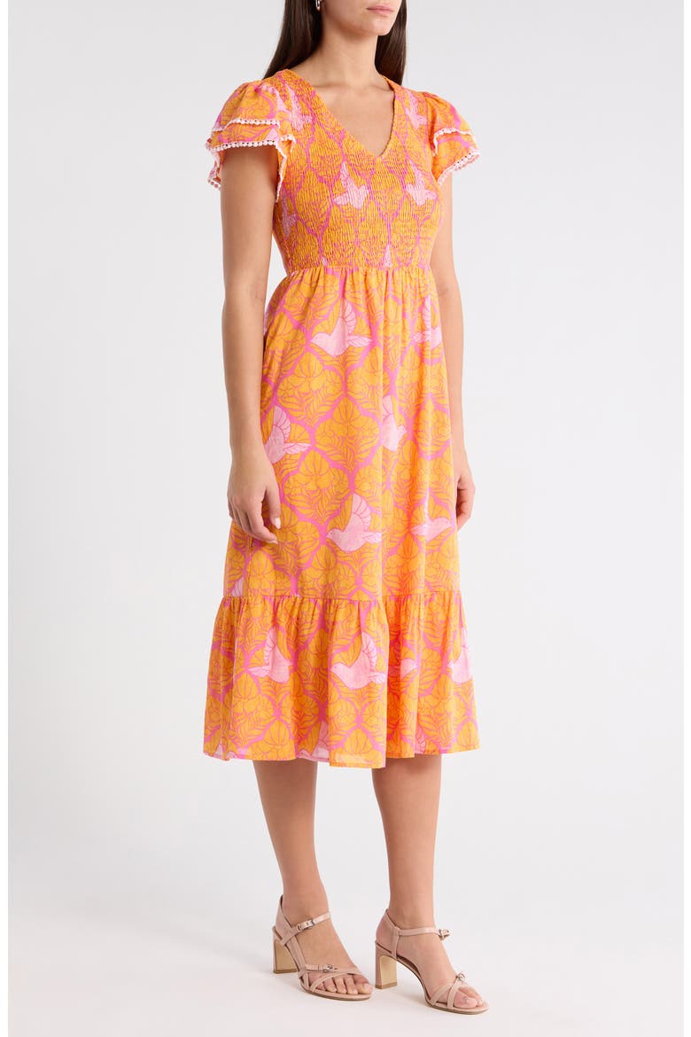 Kaidy Tropical Print Midi Dress, Alternate, color, ORANGE-PINKS-MULTI