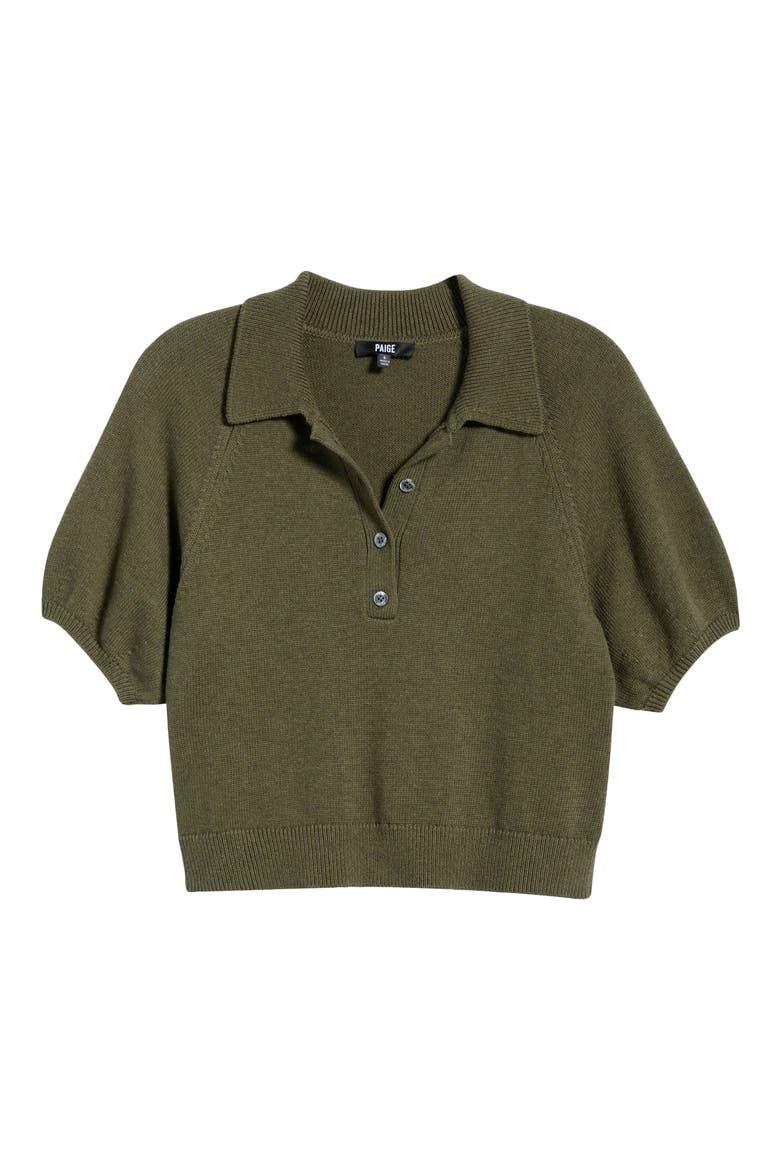 Birch Puff Sleeve Organic Cotton Blend Polo Sweater, Alternate, color, MIXED HERB