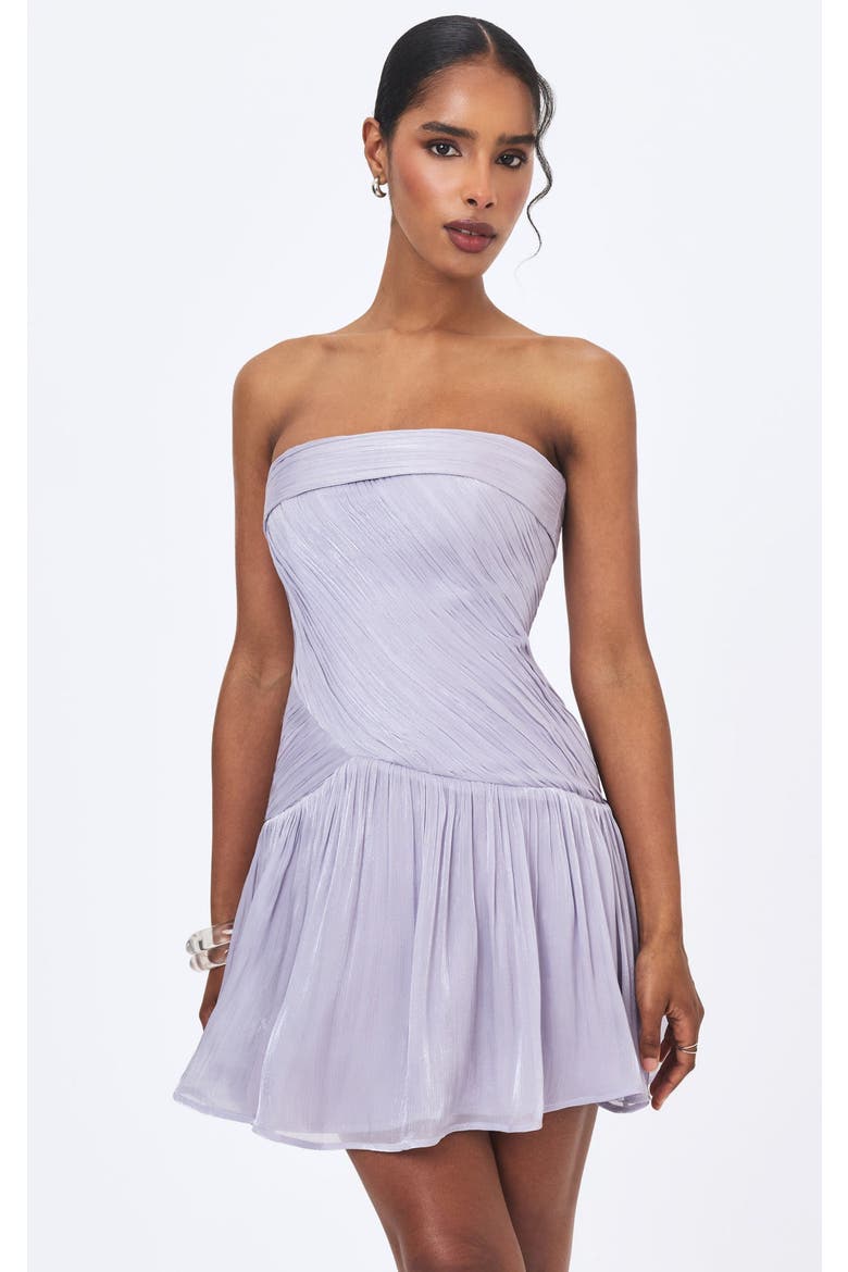 Yalena Crystal Organza Strapless Mini Dress, Main, color, Lavender