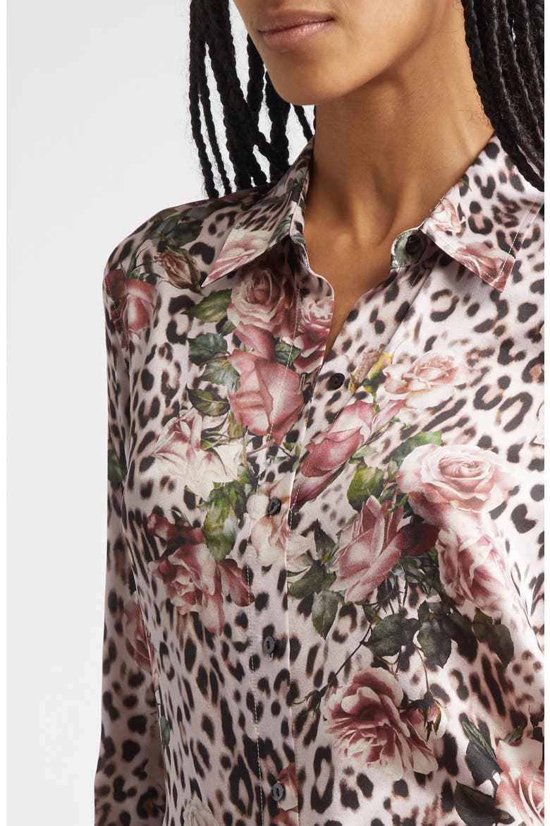Tyler Leopard Rose Print Silk Button-Up Shirt, Alternate, color, SMALL ROSE CHEETAH