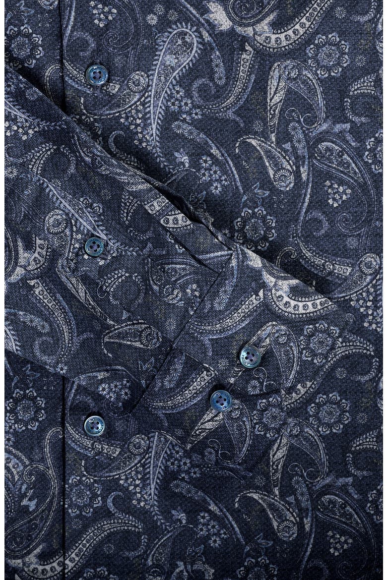 Axel Trim Fit Paisley Stretch Cotton Button-Up Shirt, Alternate, color, NAVY