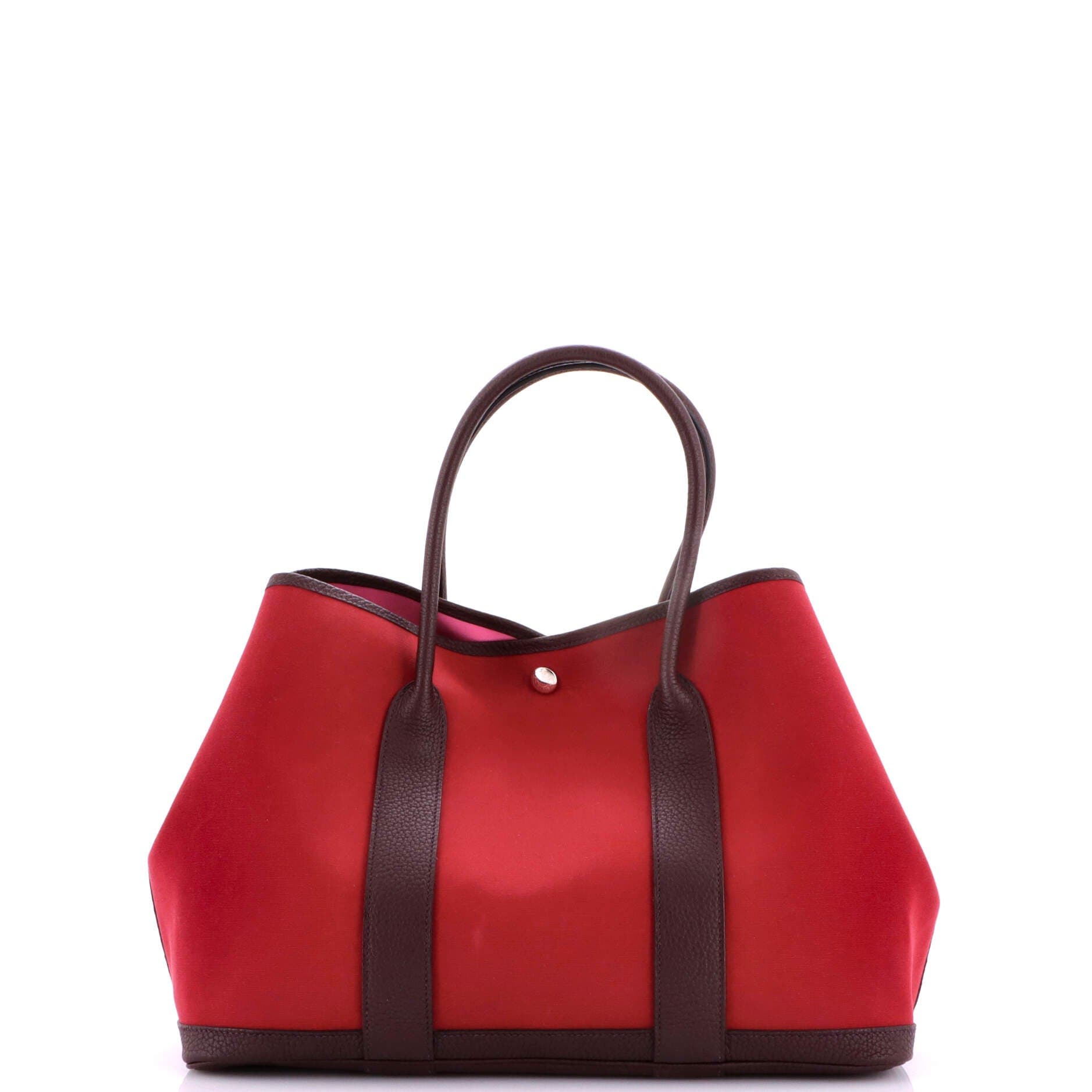 Pre-Owned Hermes Garden Party Tote Toile and Leather 36, Alternate, color, Rubis