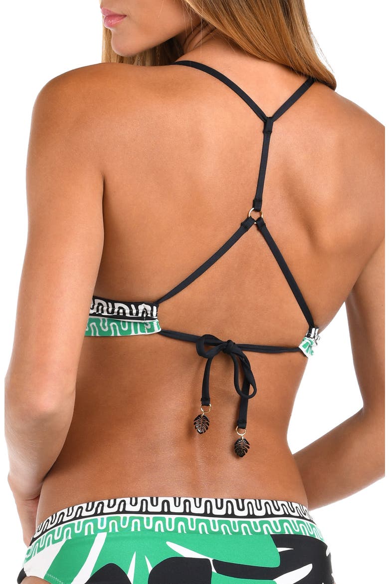 Monstera Banded Triangle Bikini Top, Alternate, color, GREEN MULTI