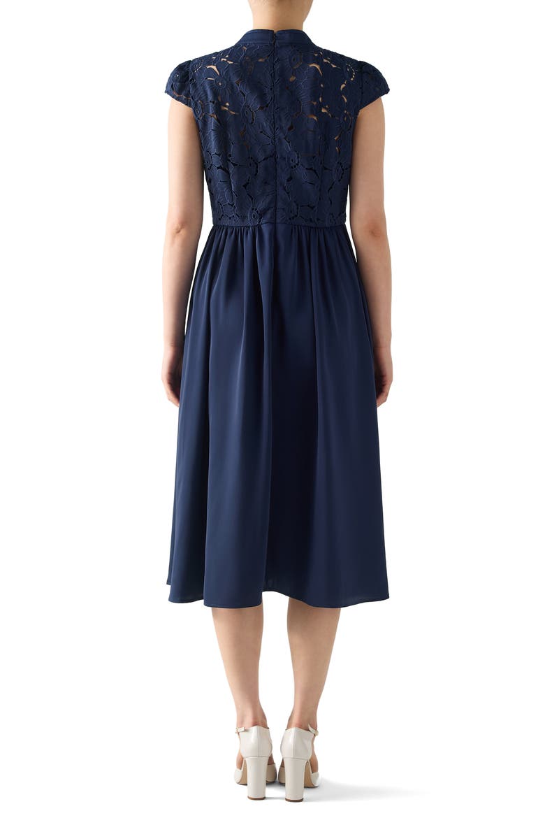 Paige Bow Detail Mixed Media Dress, Alternate, color, NAVY