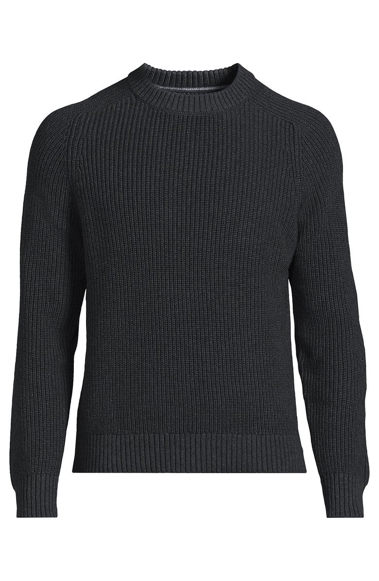 Lands' End Drifter Cotton Crewneck Sweater, Alternate, color, Dark Charcoal Heather
