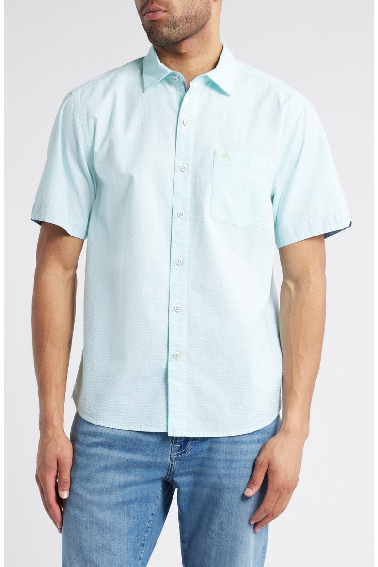 Nova Wave Short Sleeve Seersucker Button-Up Shirt, Main, color, AQUARIUS