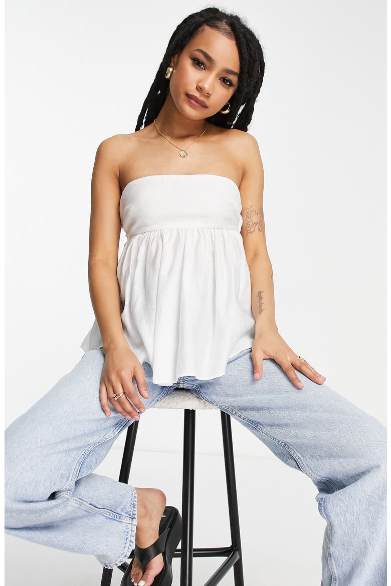 Strapless Babydoll Top, Alternate, color, WHITE