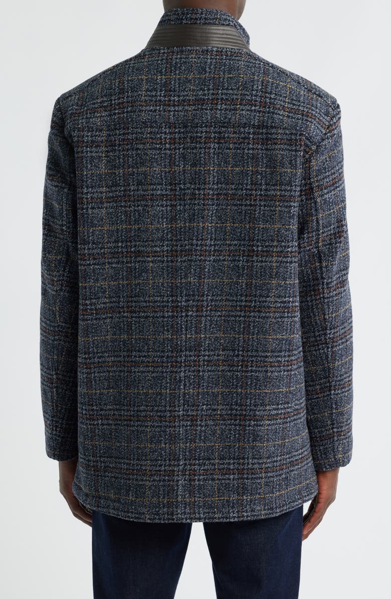 Johnston & Murphy Upton Plaid Wool Blend Car Coat with Removable Bib, Alternate, color, Navy/ Brown Plaid