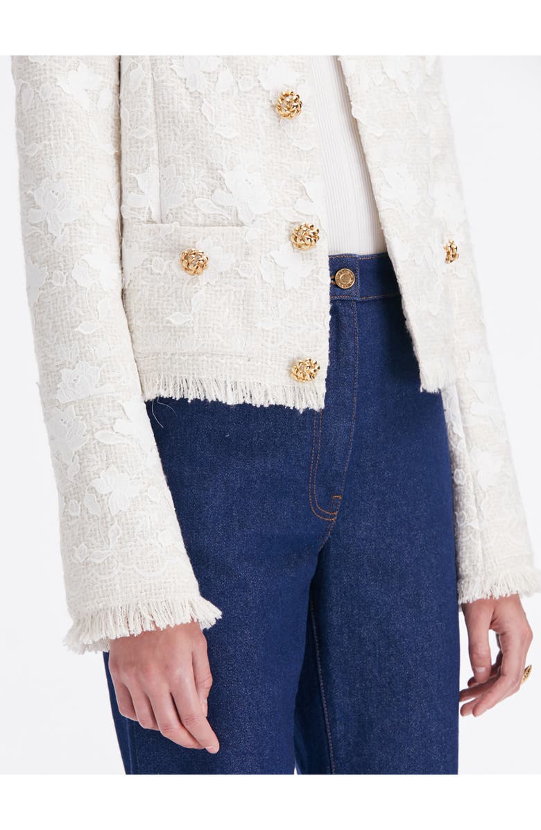 Oscar de la Renta Gardenia Appliqué Tweed Jacket, Alternate, color,