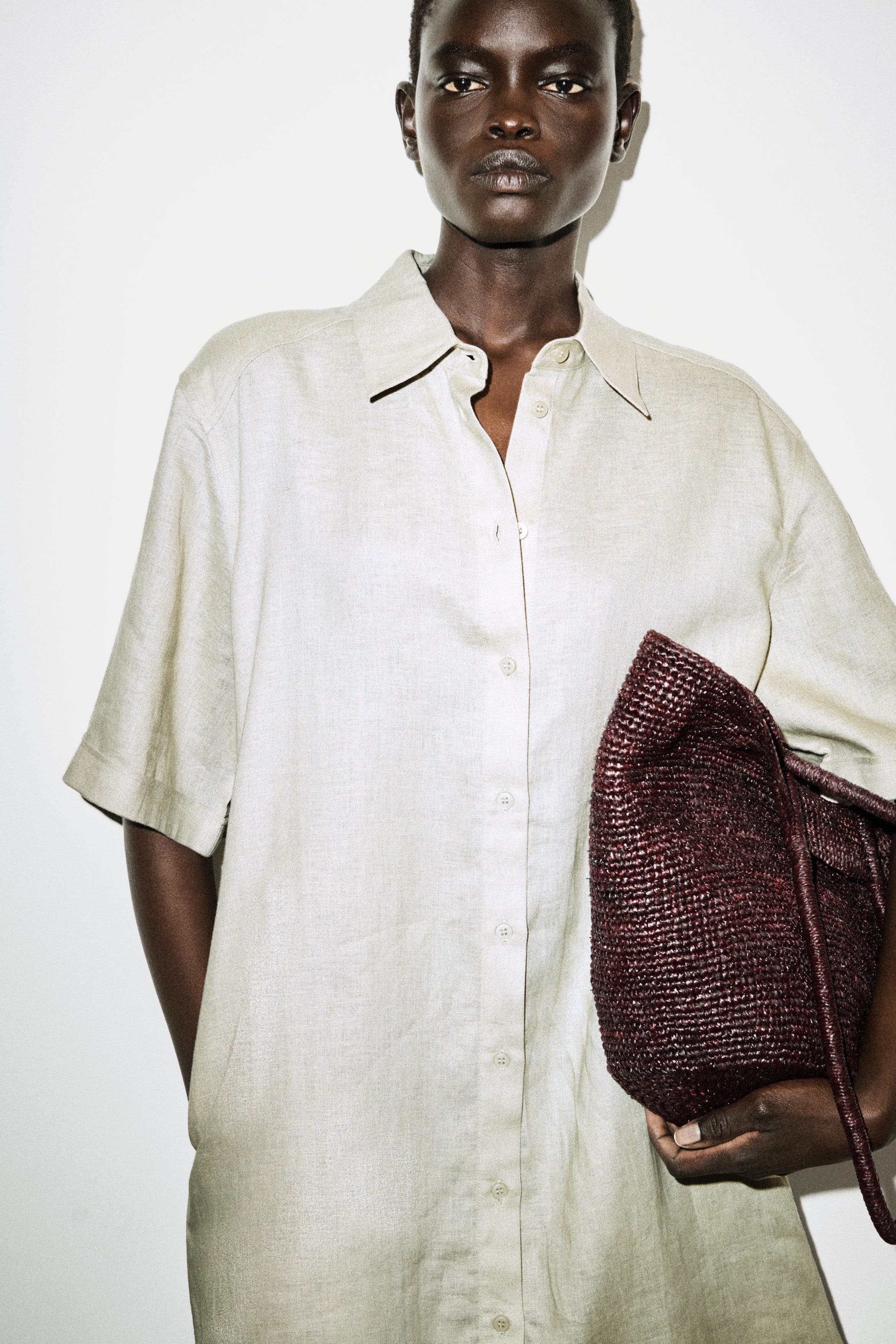 linen shirt mini dress Short-Sleeved Linen Shirt Dress (Women)