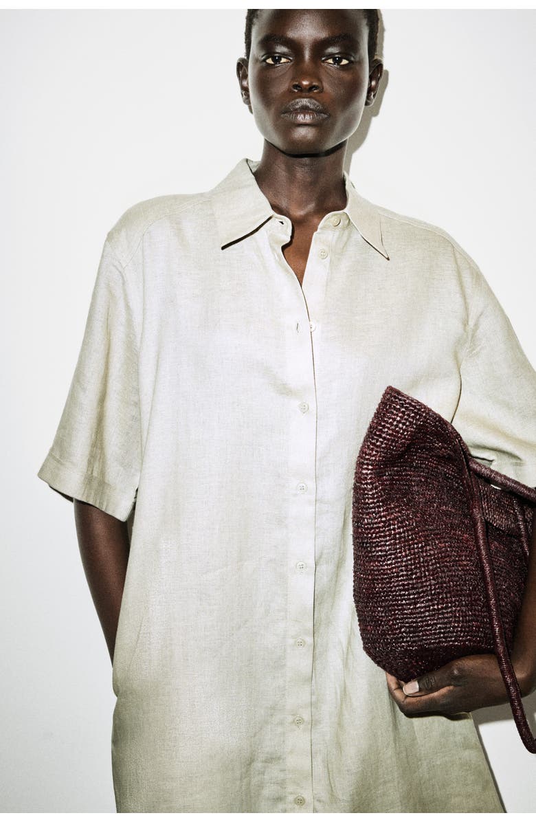 COS Short-Sleeved Linen Shirt Dress, Alternate, color, Beige