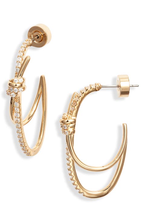Cubic Zirconia Knot Double Hoop Earrings