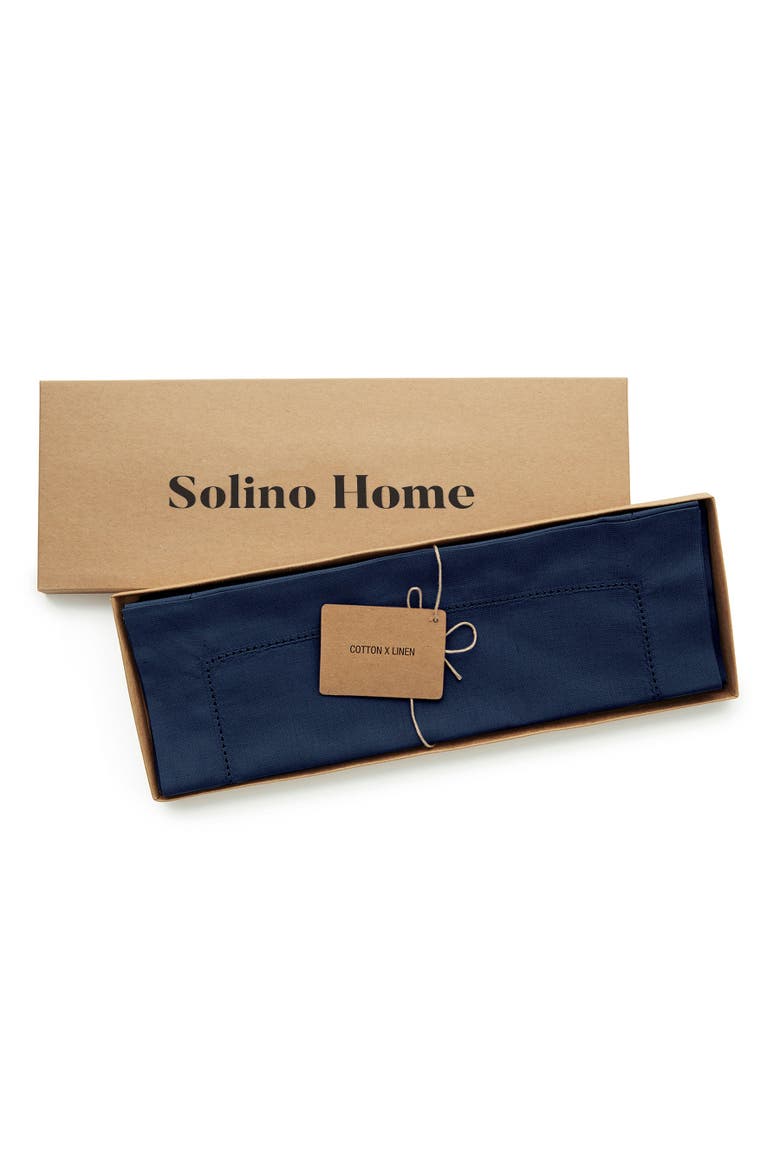 Cotton Linen Hemstitch Placemats Set of 4, 14 x 19 Inch, Alternate, color, Navy