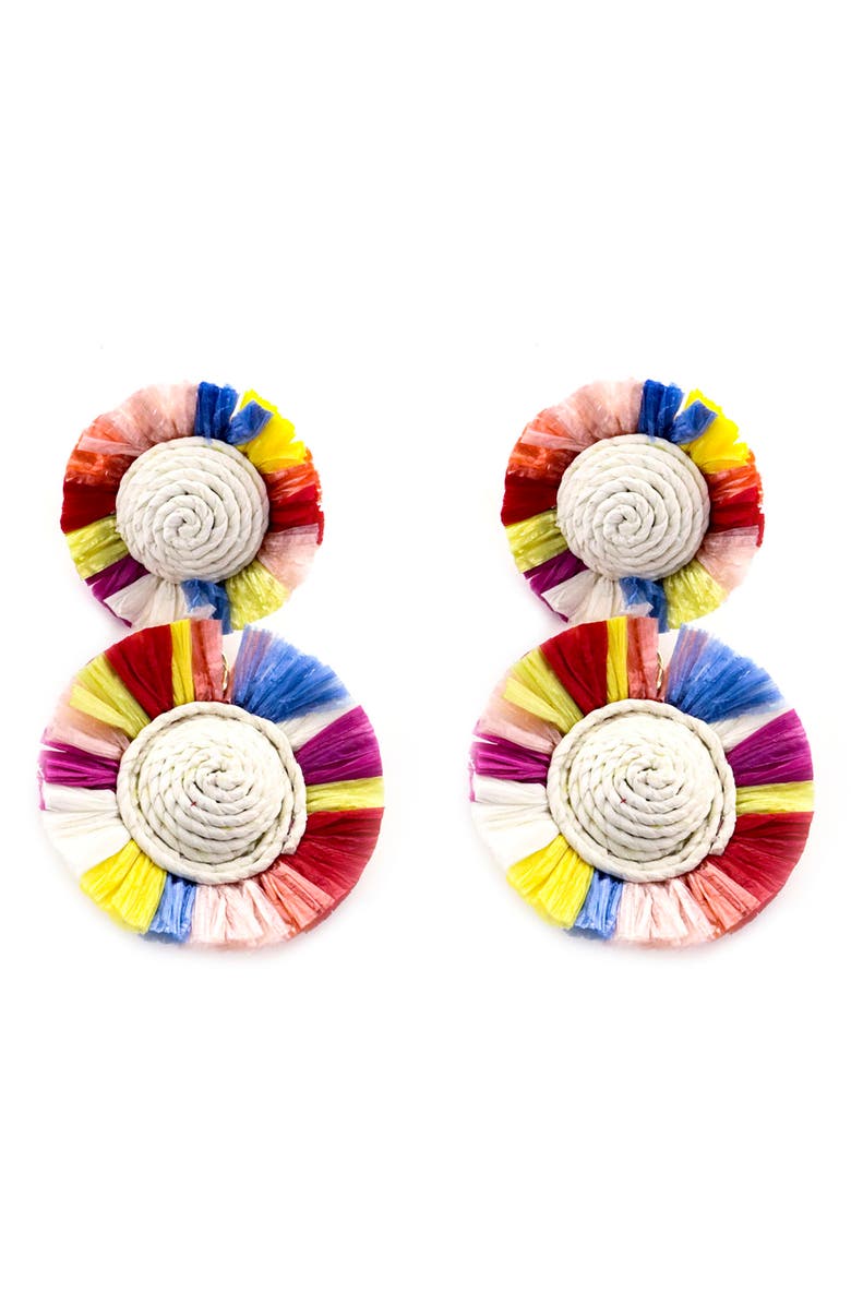 Panacea Multicolor Raffia Fringe Circle Drop Earrings, Main, color,