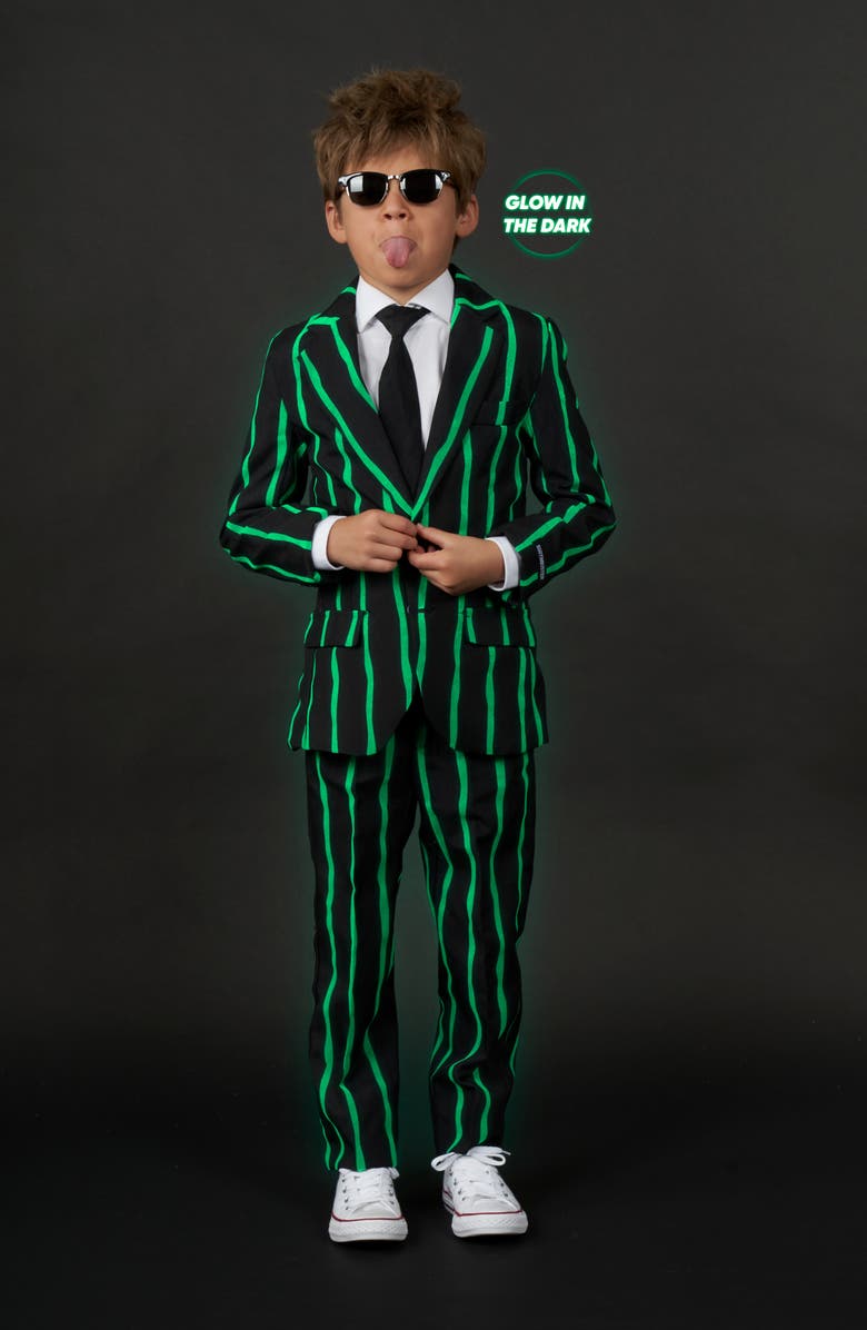 OppoSuits Kids' Suitmeister Oversize Pinstripe Two-Piece Suit with Tie, Alternate, color, Black