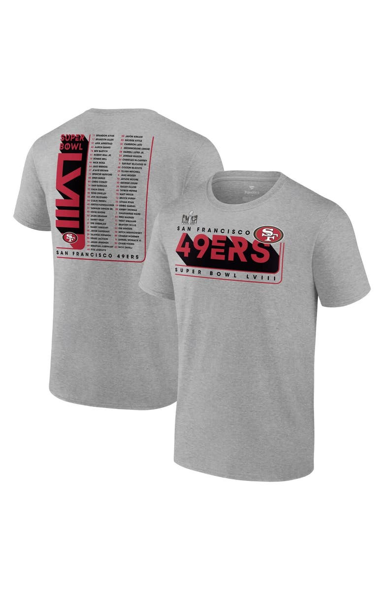 FANATICS Men's Fanatics Branded Heather Gray San Francisco 49ers 2023 NFC Champions Two-Sided Roster Big & Tall T-Shirt, Main, color,