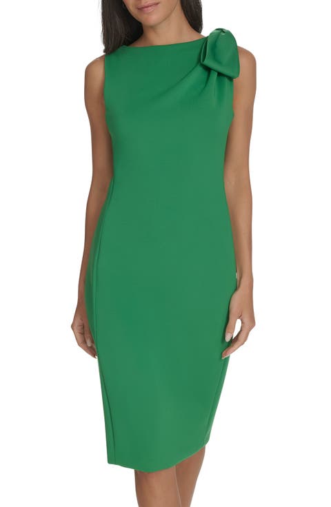 Side Bow Sleeveless Scuba Knit Sheath Dress