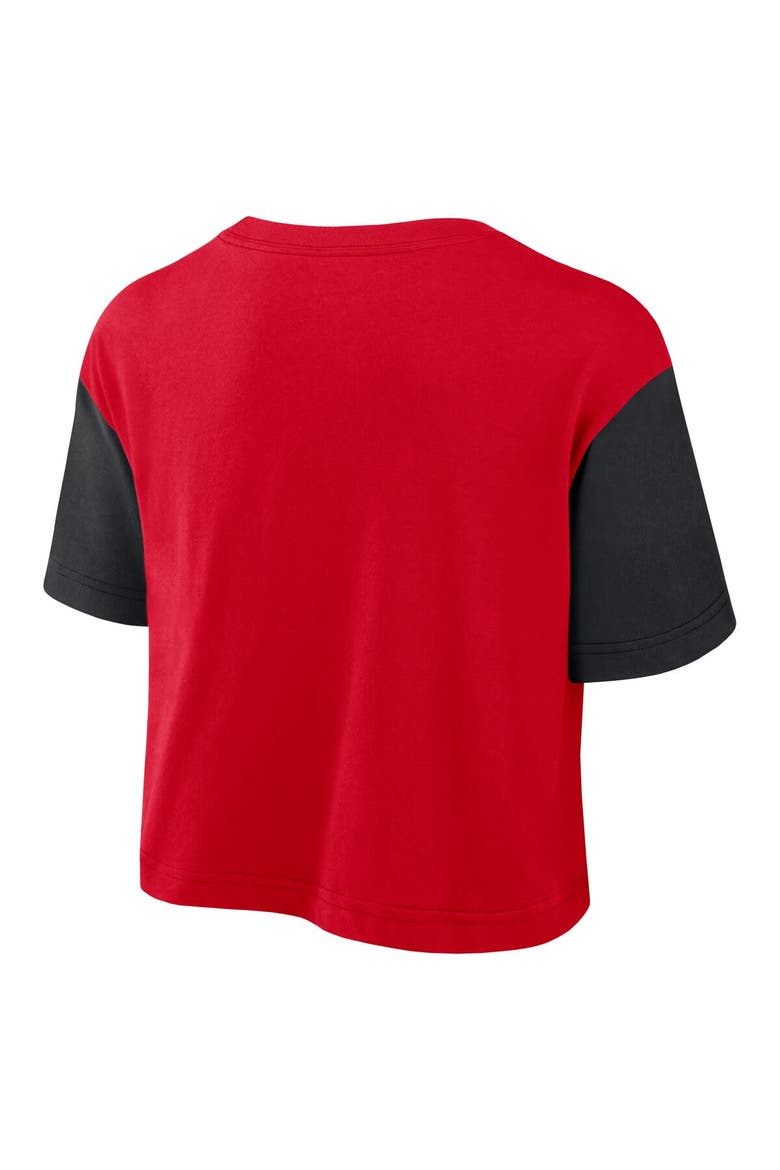 Women's Nike Scarlet/Black Ohio State Buckeyes Color-Block Script Dri-FIT Cropped T-Shirt, Alternate, color, Scarlet