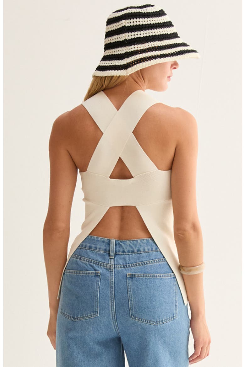 Cross Back Cut Out Knit Top, Alternate, color, Ivory