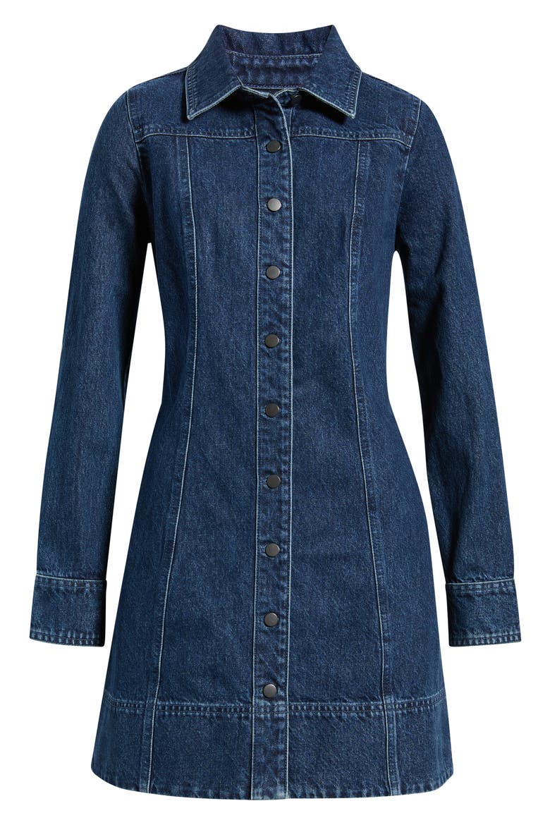 Fit and Flare Denim Minidress, Alternate, color, DARK MID WASH