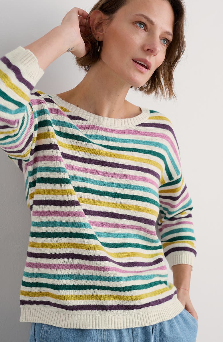 Seasalt Cornwall Knavock Stripe Organic Cotton & Linen Sweater, Alternate, color, Knit Mini Cornish Orchid Multi