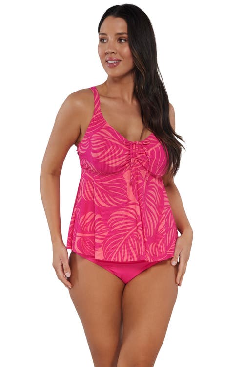 Sunsets Escape Marin Tankini Swimsuit Top In Blushing Palms Sandbar Rib