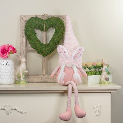 Sitting Easter Gnome With Bunny Ears And Dangling Legs - 32" - White And Pink