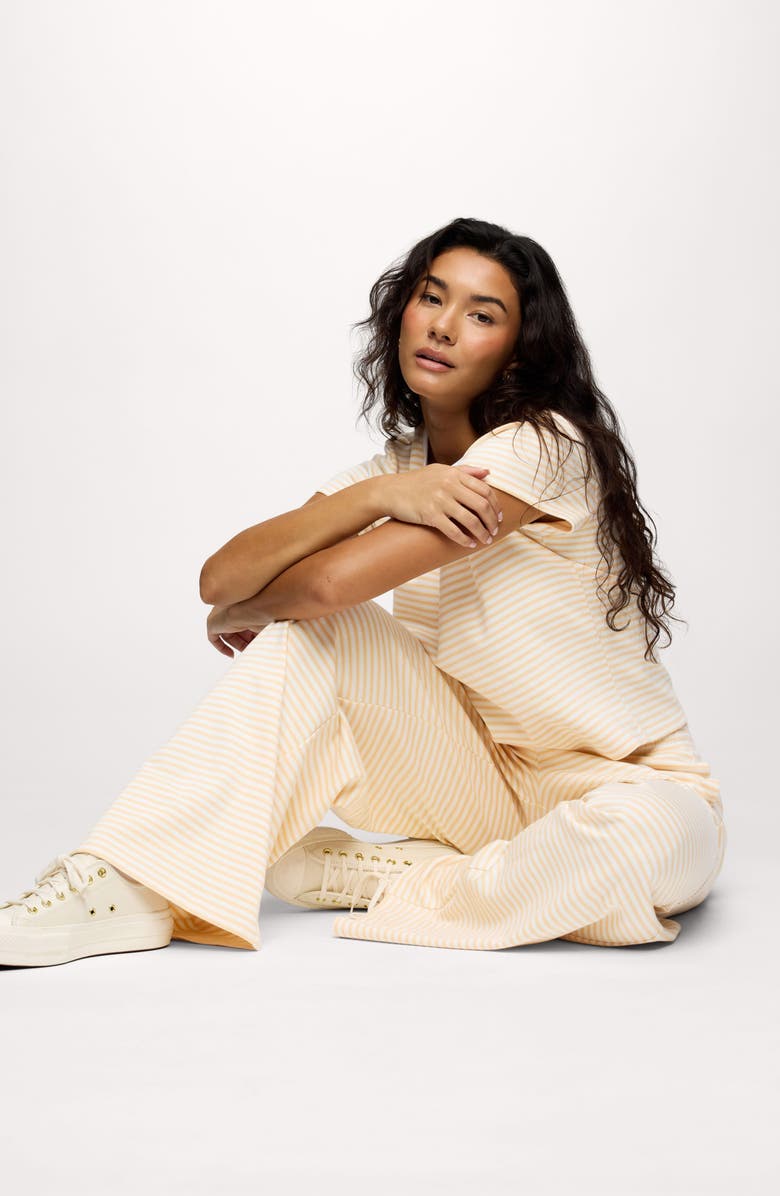 nuuds Golden Hour Stripe Stretch Cotton Top & Pants Set, Alternate, color, Lemon Stripe
