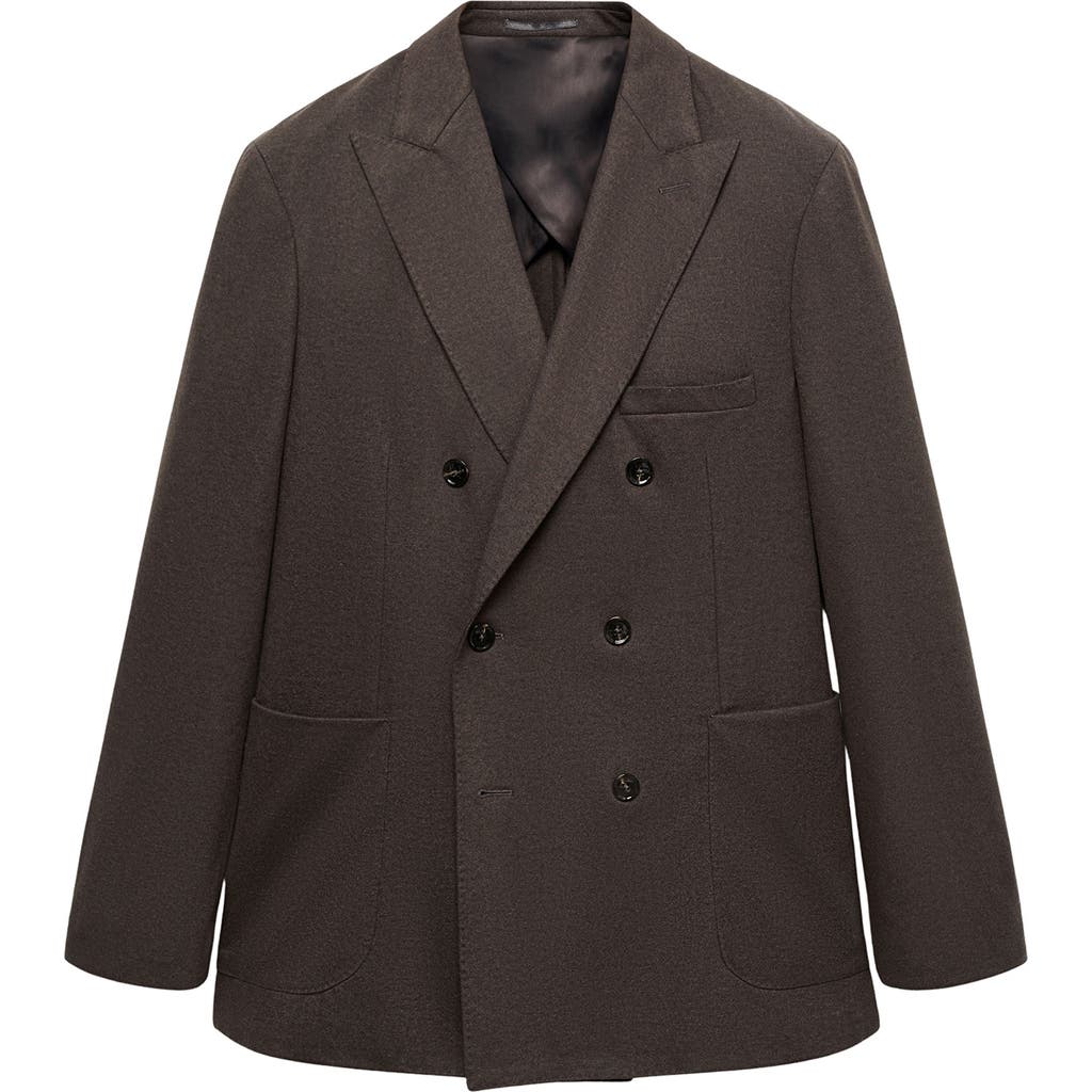 Mango Double Breasted Flannel Sport Coat In Brown