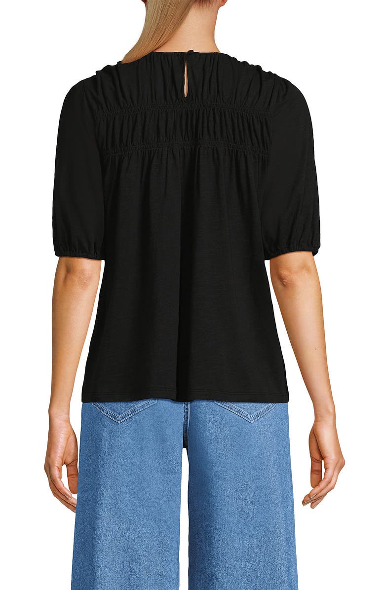Lands' End Smocked Crew Puff Sleeve Top, Alternate, color,