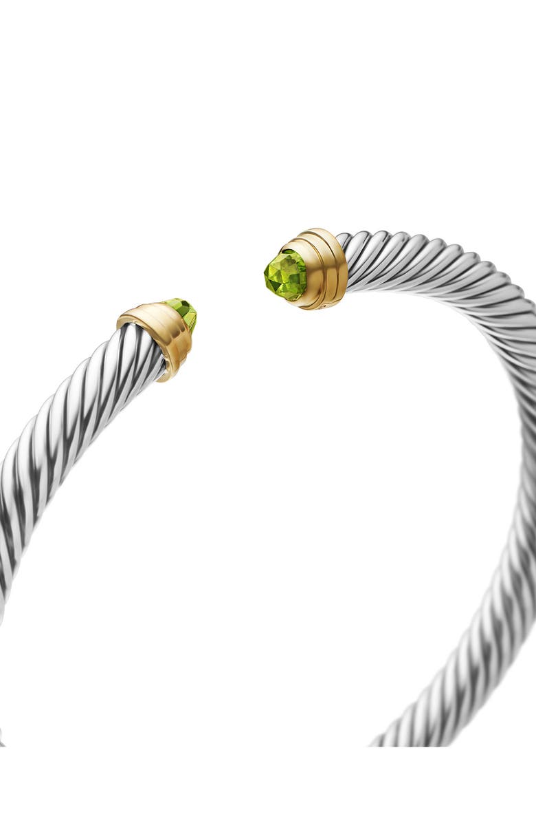 David Yurman Classic Cable Bracelet in Sterling Silver with 14K Yellow Gold and Peridot, Alternate, color, Silver